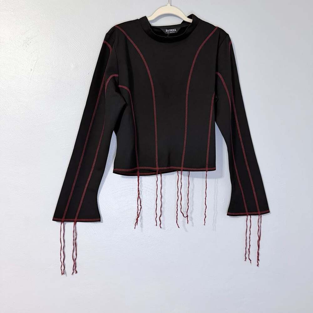 Disturbia Lissa Contrast Stitch Long Sleeve Top 16 whimsigothic / blacktop